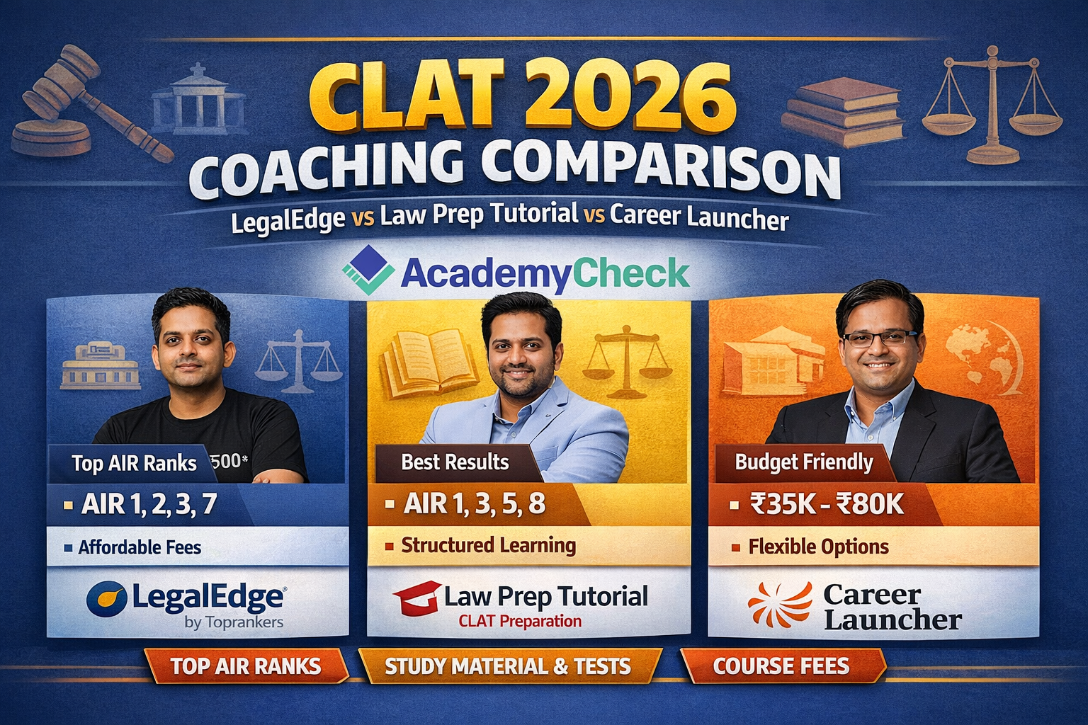 LegalEdge vs Law Prep Tutorial vs Career Launcher: Which is the Best CLAT Online Coaching in 2026?